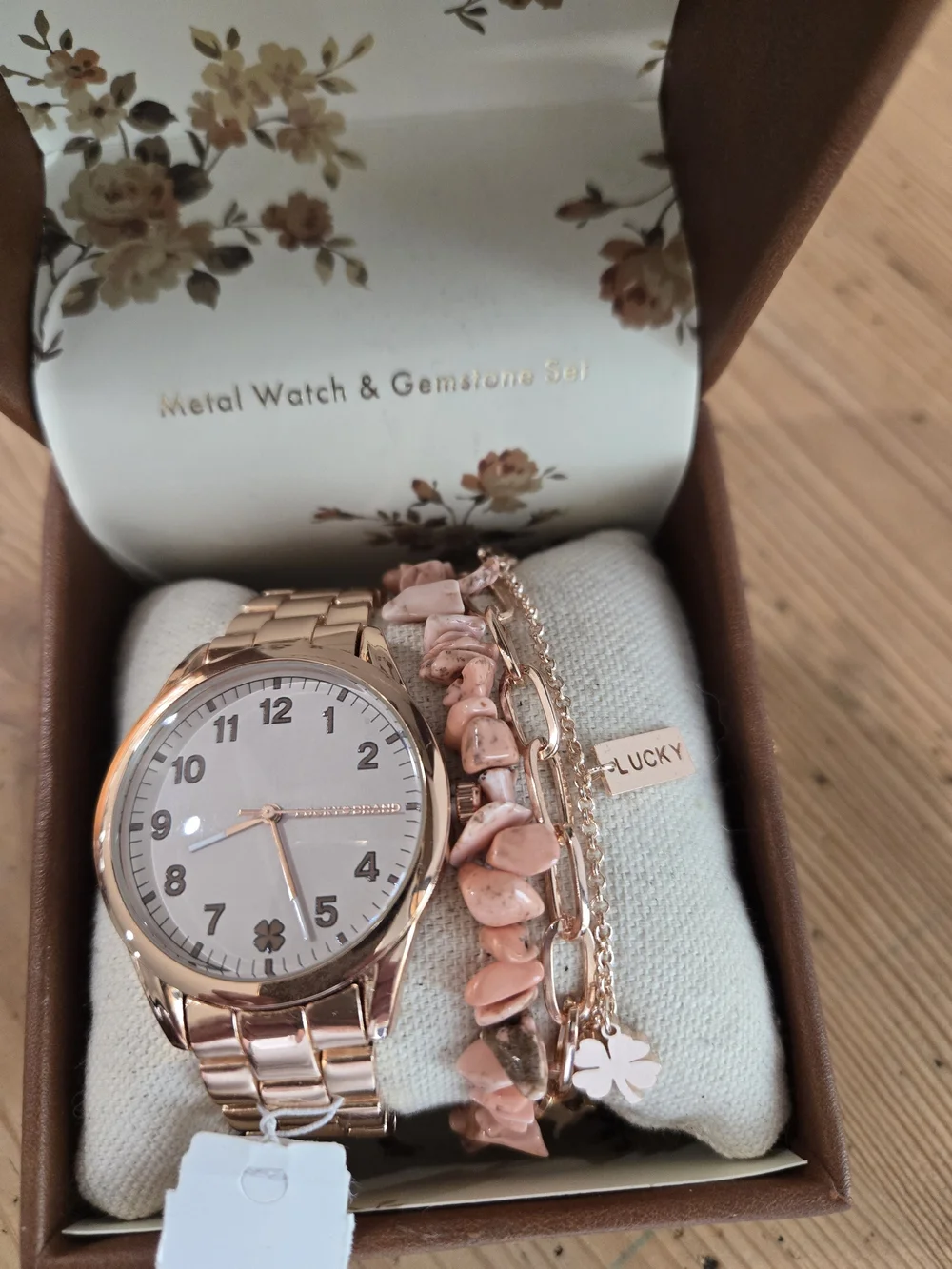 Lucky Brand Rose Gold Watch with Pink Bead and Charm Bracelets